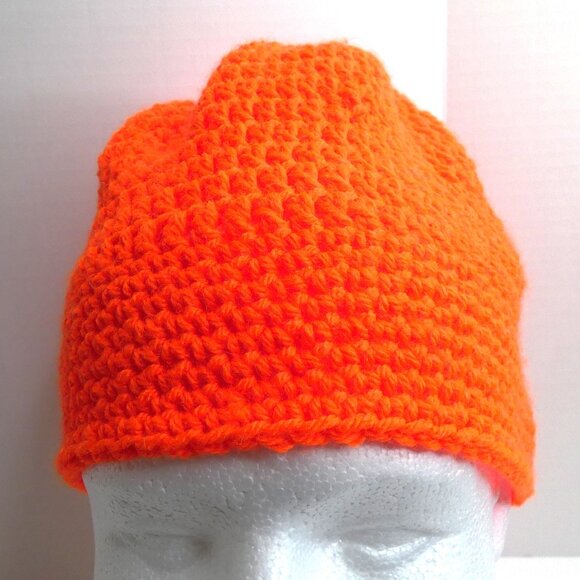Bright Orange Baggy Beanie Hunter Hat Handmade Crochet Hand Knit Christmas Gift - Picture 5 of 7